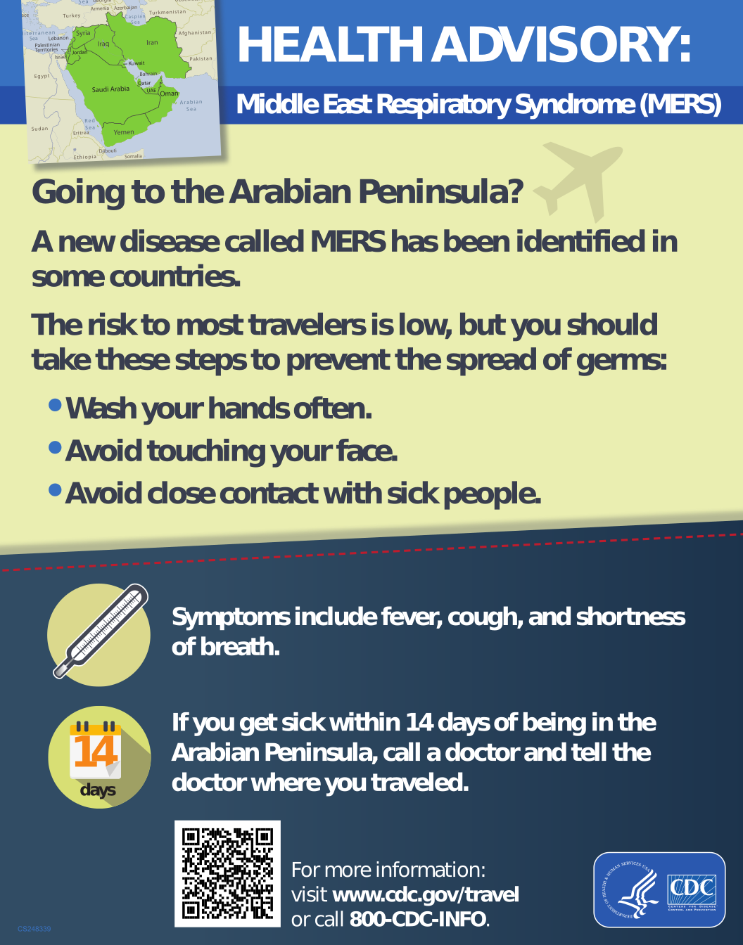 Traveler at an airport departure hall with a health advisory notice board in the background